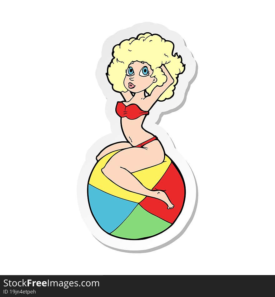 sticker of a cartoon pin up girl sitting on ball