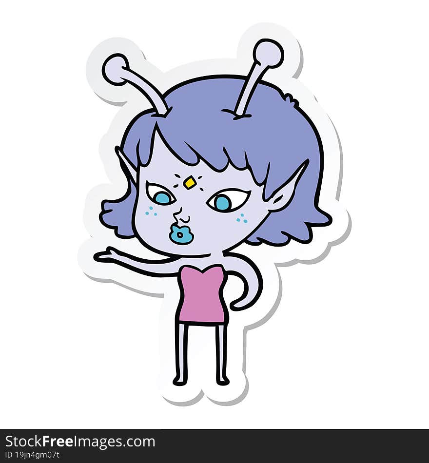 sticker of a pretty cartoon alien girl