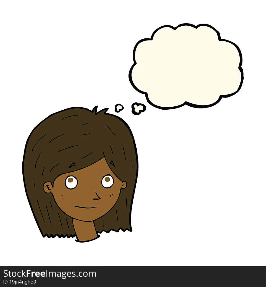 Cartoon Happy Female Face With Thought Bubble