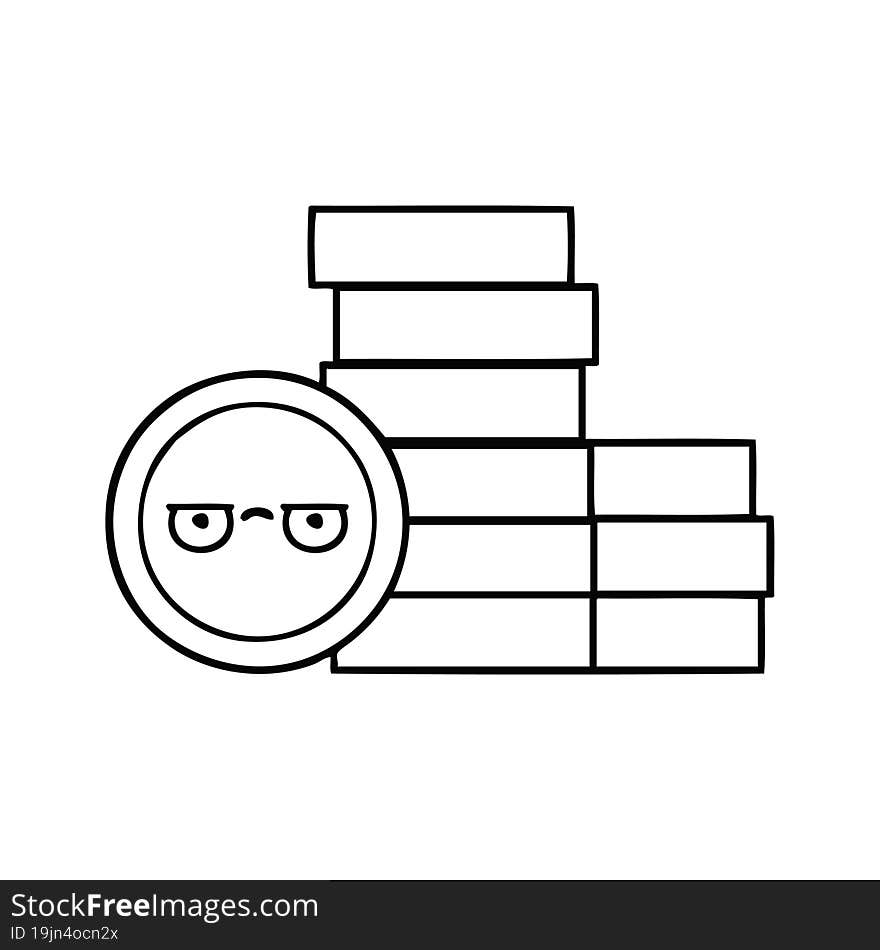 line drawing cartoon of a coins. line drawing cartoon of a coins