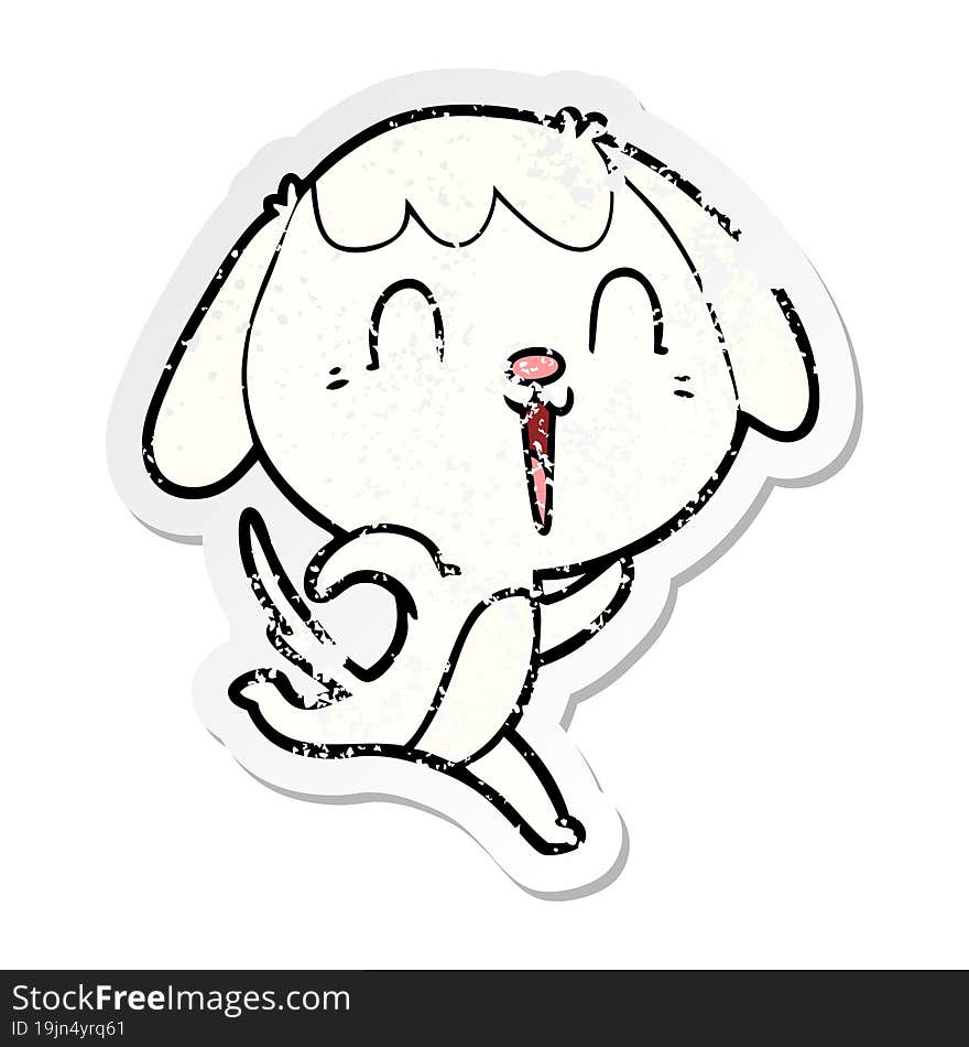 distressed sticker of a cute cartoon dog crying