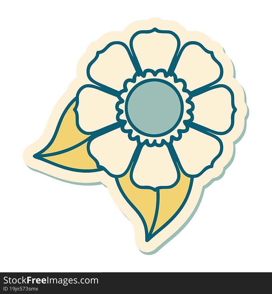 sticker of tattoo in traditional style of a flower. sticker of tattoo in traditional style of a flower