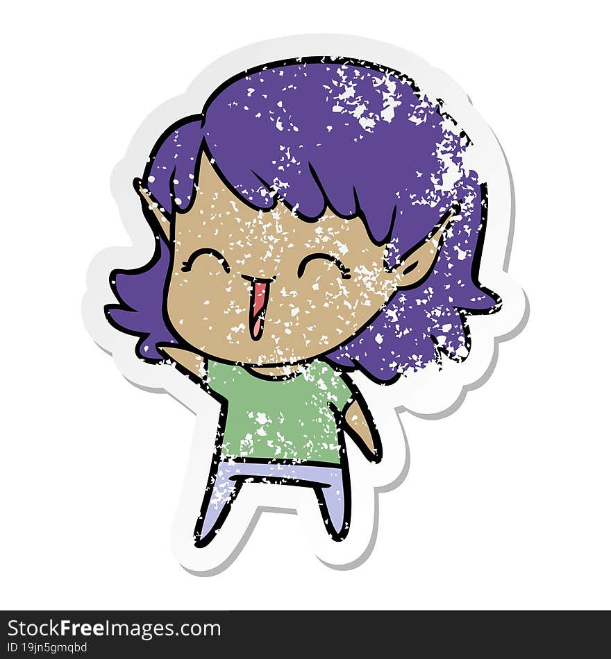 Distressed Sticker Of A Cartoon Elf Girl