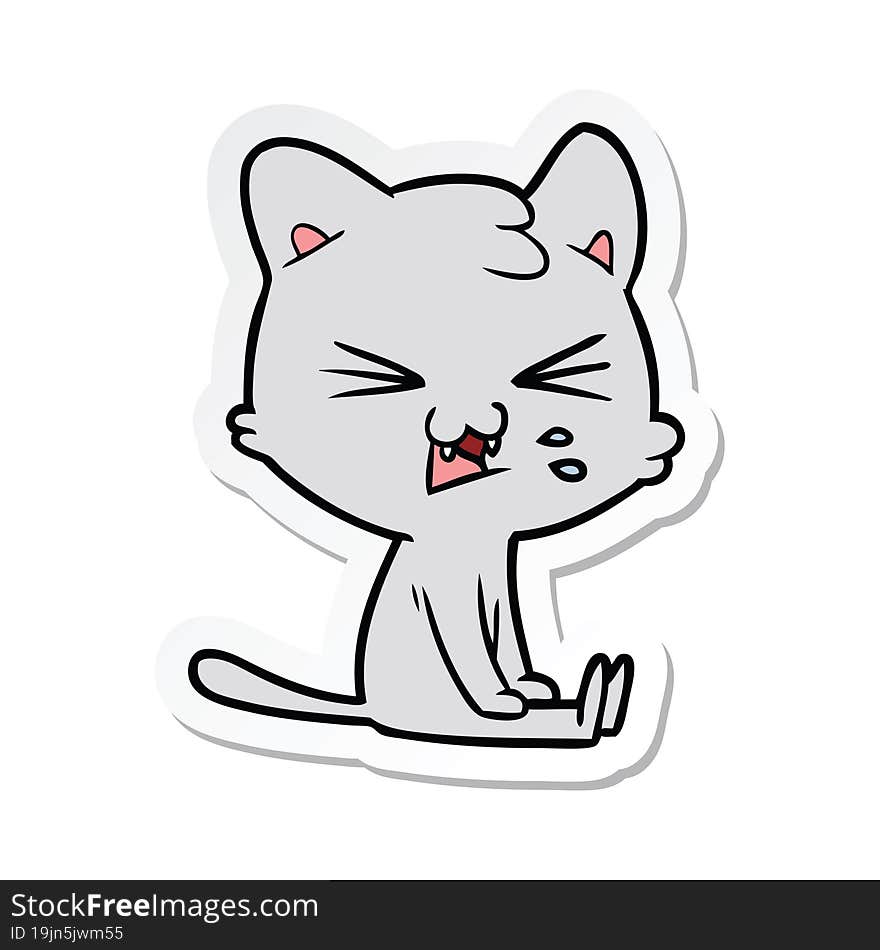 sticker of a cartoon hissing cat