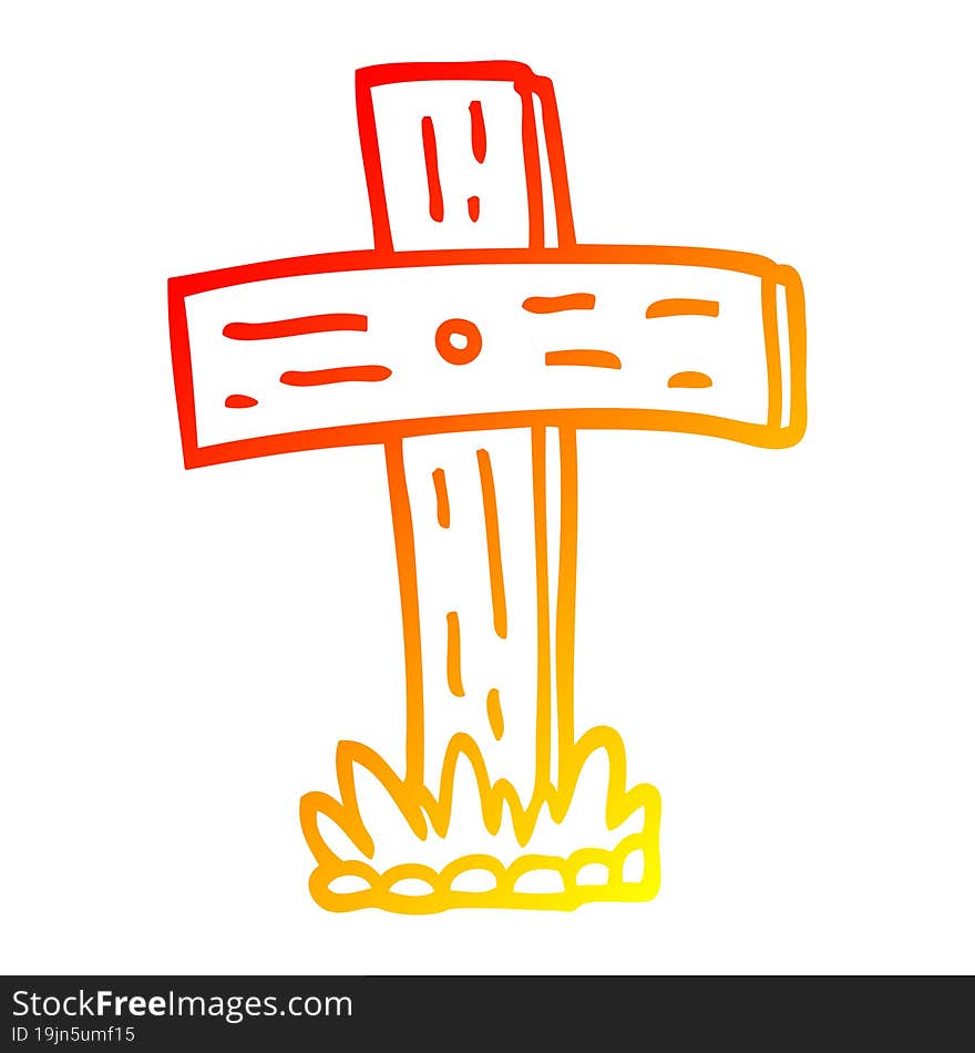 Warm Gradient Line Drawing Cartoon Graveyard Cross