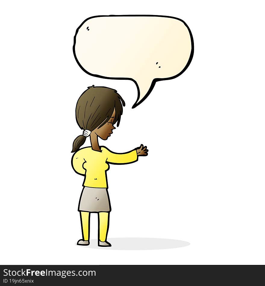 cartoon woman gesturing with speech bubble