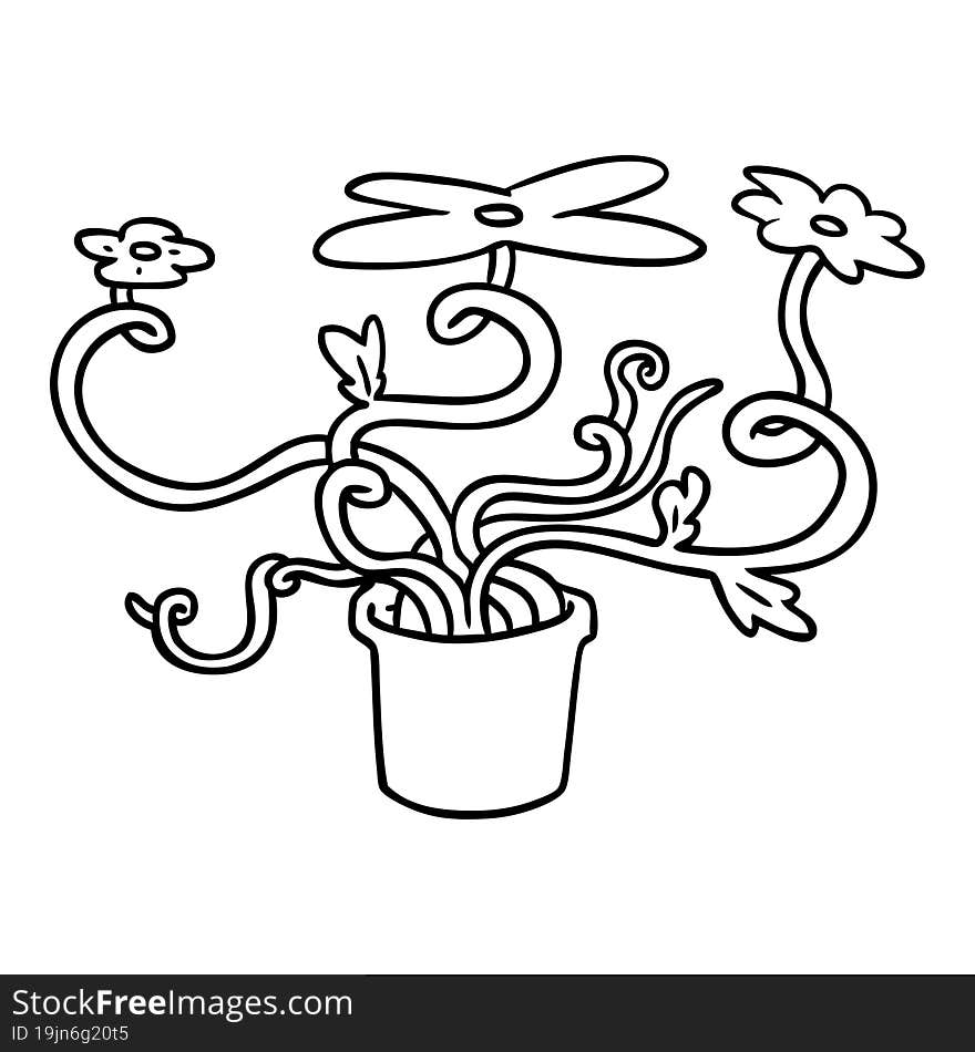 Line Drawing Doodle Of A Flower Plant