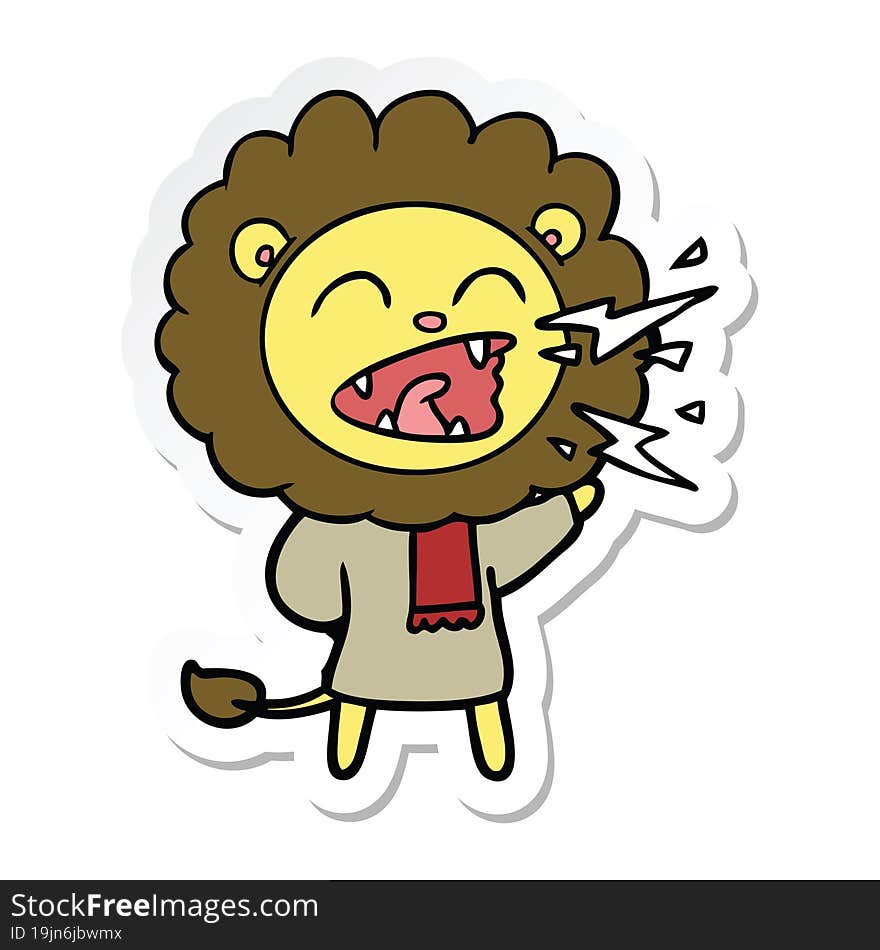 sticker of a cartoon roaring lion