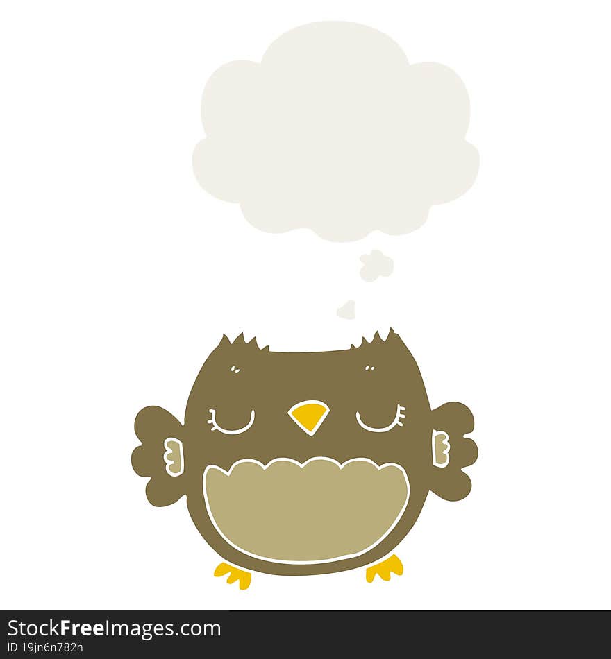 Cute Cartoon Owl And Thought Bubble In Retro Style