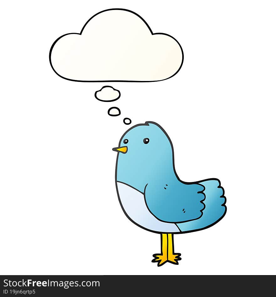 cartoon bird with thought bubble in smooth gradient style