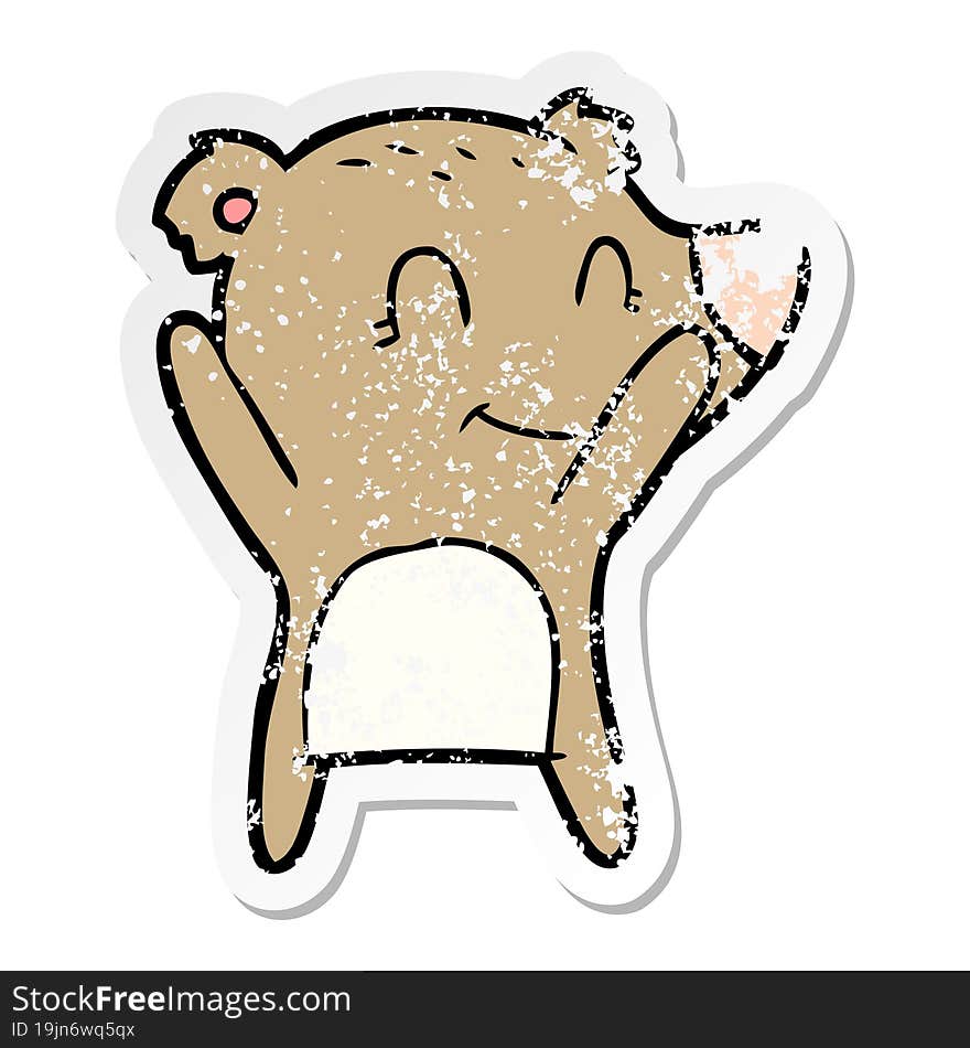 distressed sticker of a smiling bear cartoon