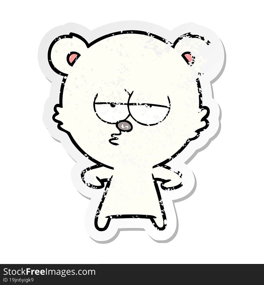 distressed sticker of a bored polar bear cartoon