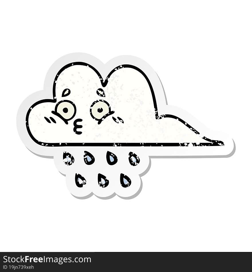 distressed sticker of a cute cartoon rain cloud