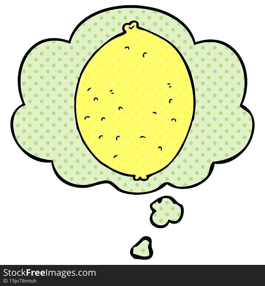 cartoon lemon and thought bubble in comic book style