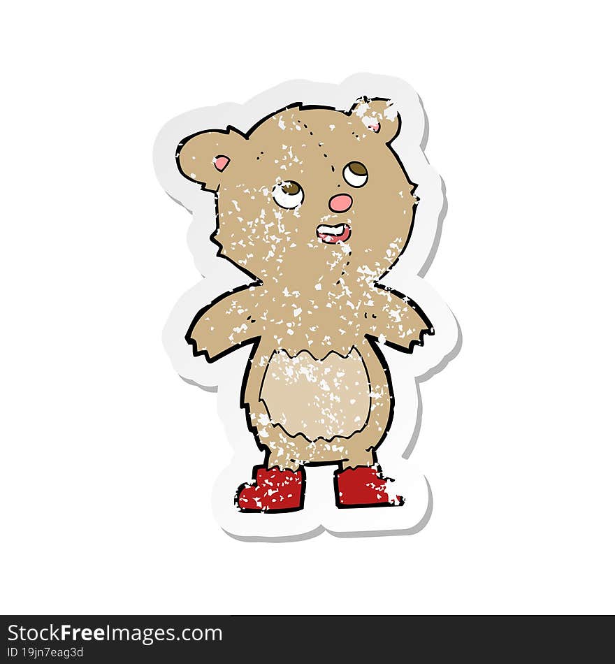 retro distressed sticker of a cartoon teddy bear