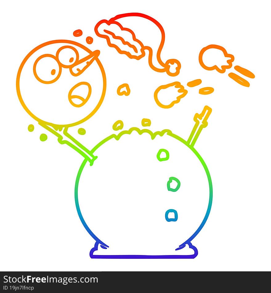 rainbow gradient line drawing snowman in snowball fight