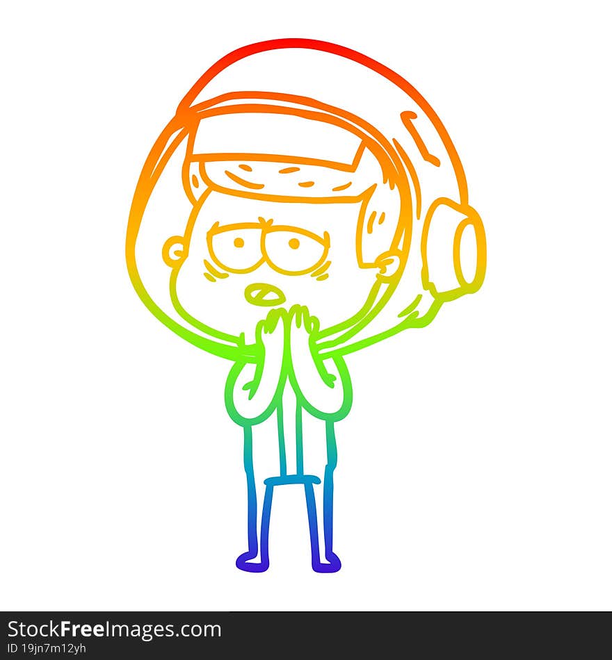 rainbow gradient line drawing cartoon tired astronaut