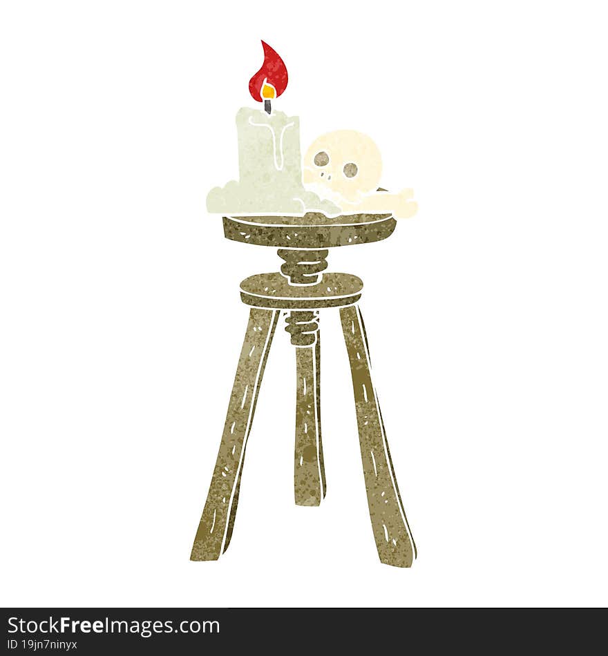 retro cartoon spooky skull and candle