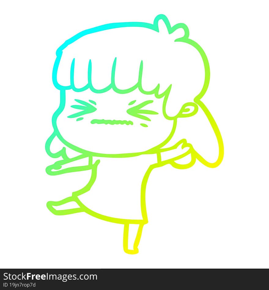 cold gradient line drawing of a cartoon angry girl