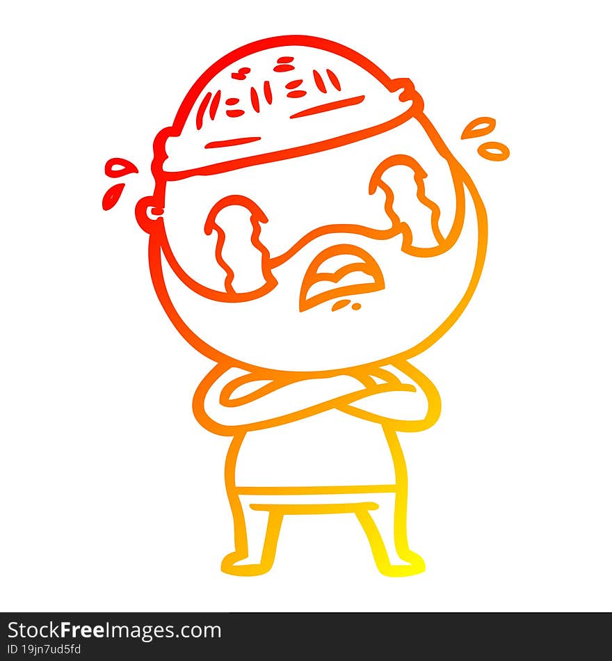 warm gradient line drawing cartoon bearded man crying