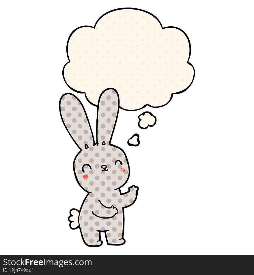 Cute Cartoon Rabbit And Thought Bubble In Comic Book Style