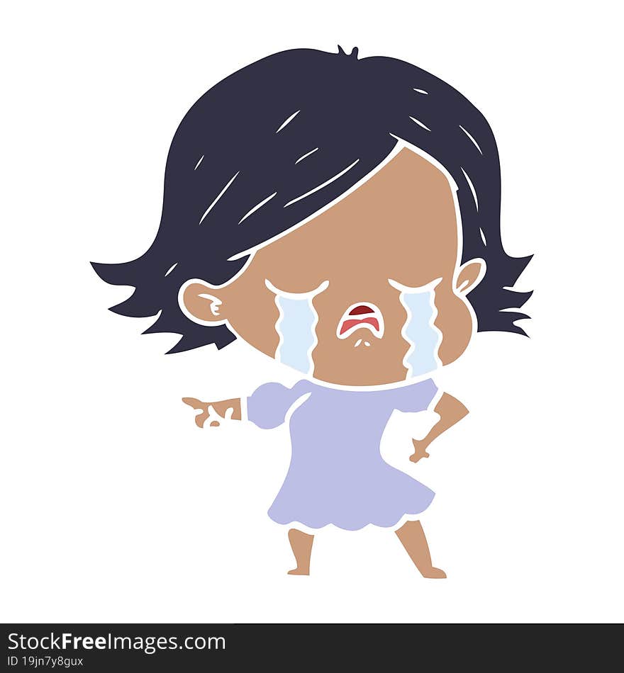 flat color style cartoon girl crying and pointing