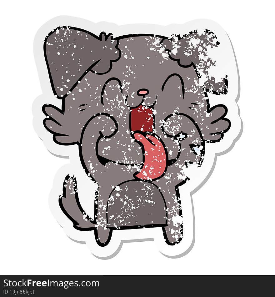 distressed sticker of a cartoon panting dog