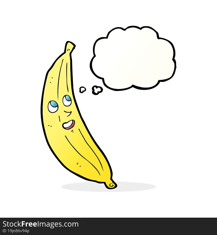 cartoon happy banana with thought bubble