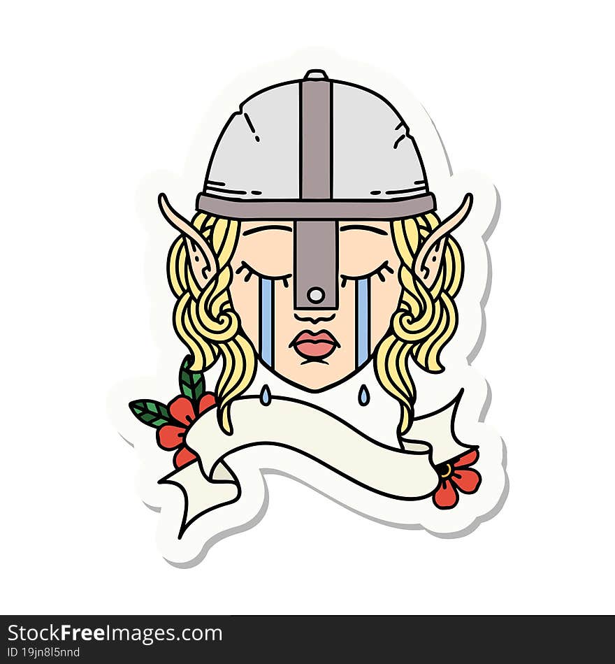 crying elf fighter character face sticker