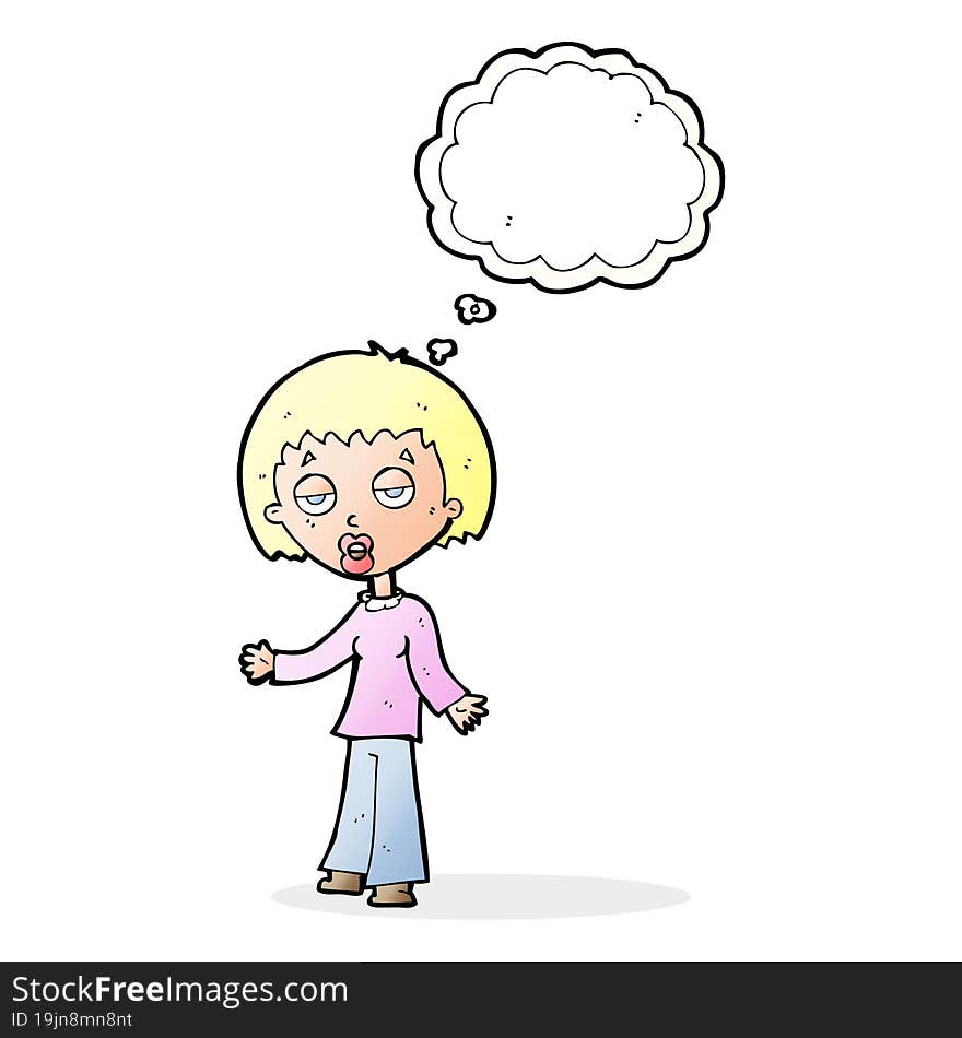 Cartoon Tired Woman With Thought Bubble