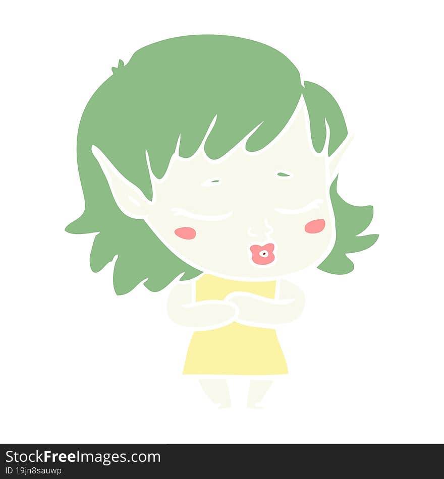 Shy Flat Color Style Cartoon Elf Girl