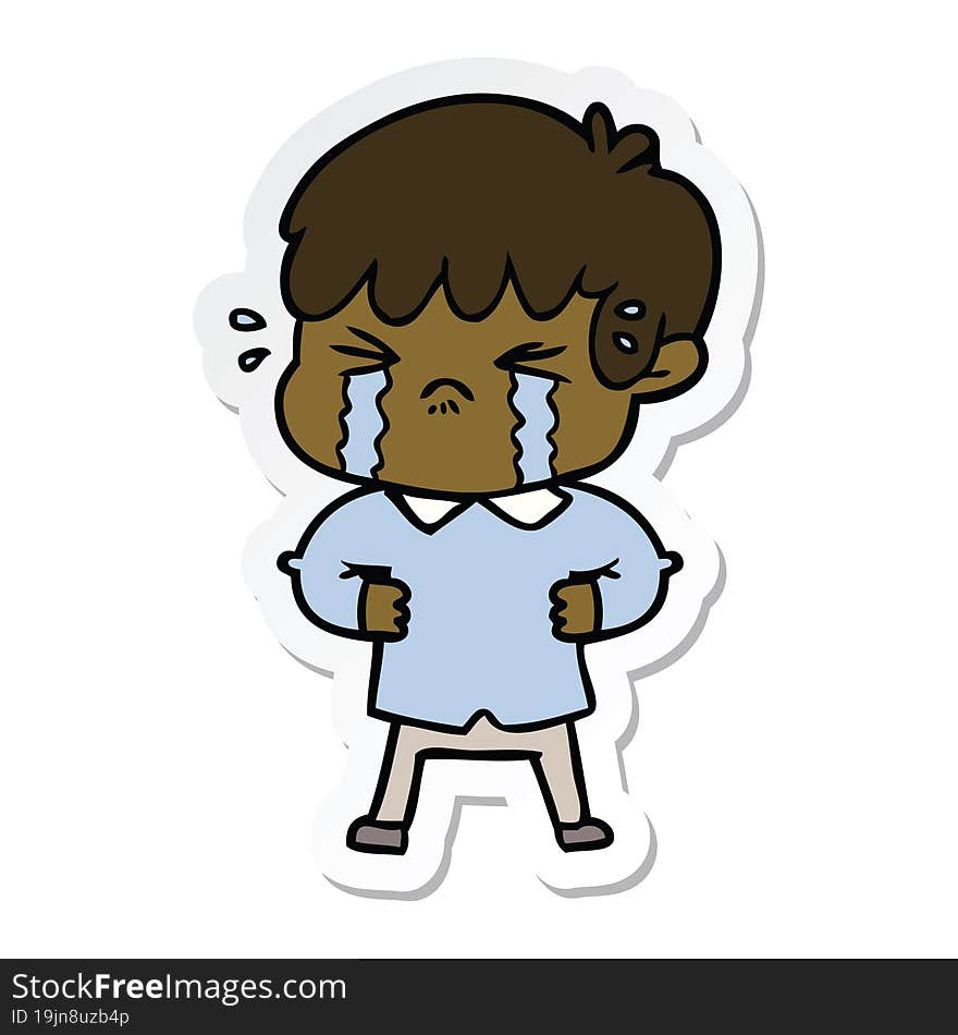 sticker of a crying boy cartoon