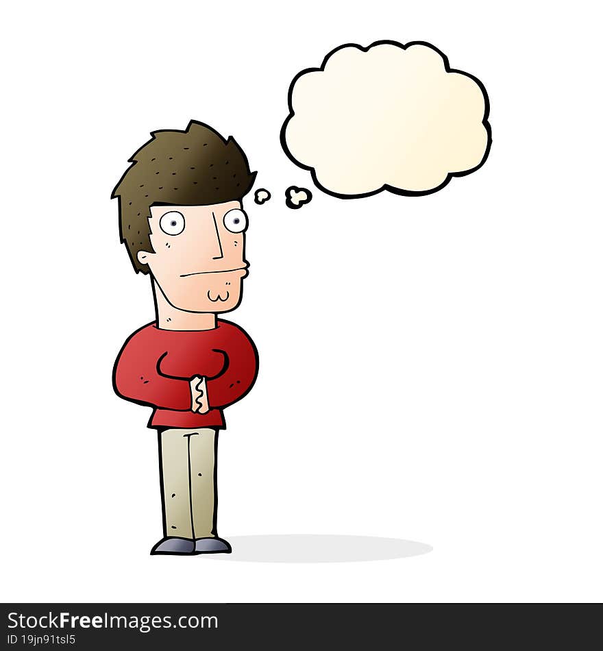 cartoon worried man with thought bubble