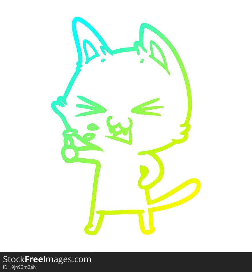 Cold Gradient Line Drawing Cartoon Cat Hissing