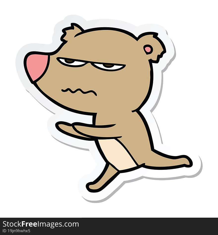 sticker of a angry bear cartoon running