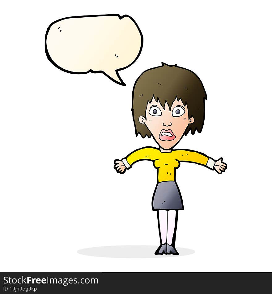 cartoon shocked woman with speech bubble