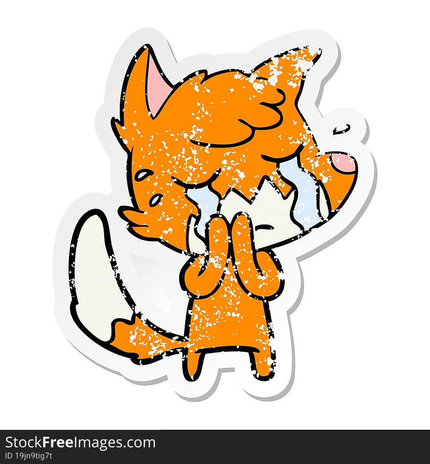 distressed sticker of a crying fox cartoon