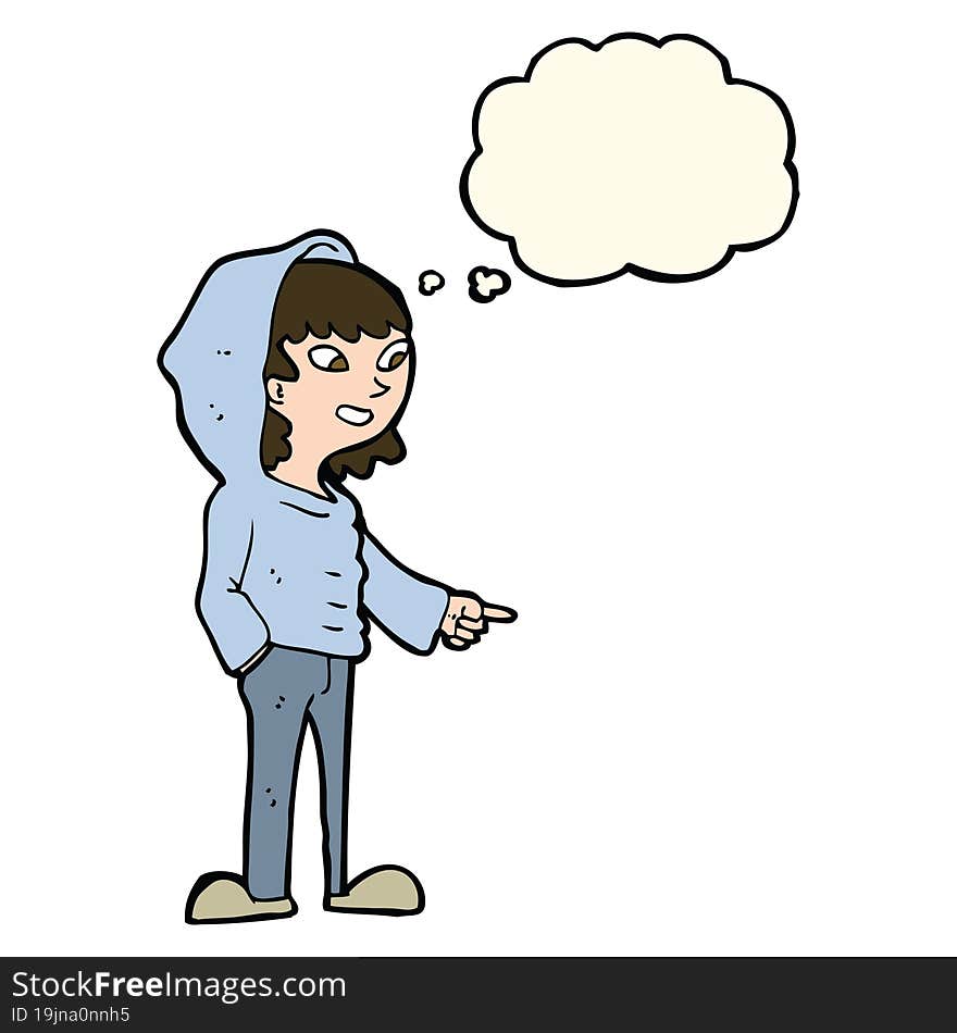 cartoon pointing teenager with thought bubble