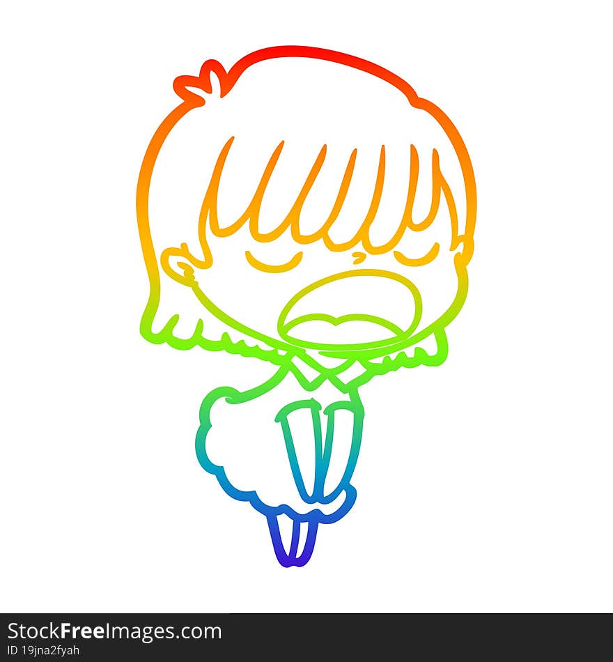 rainbow gradient line drawing cartoon woman talking loudly