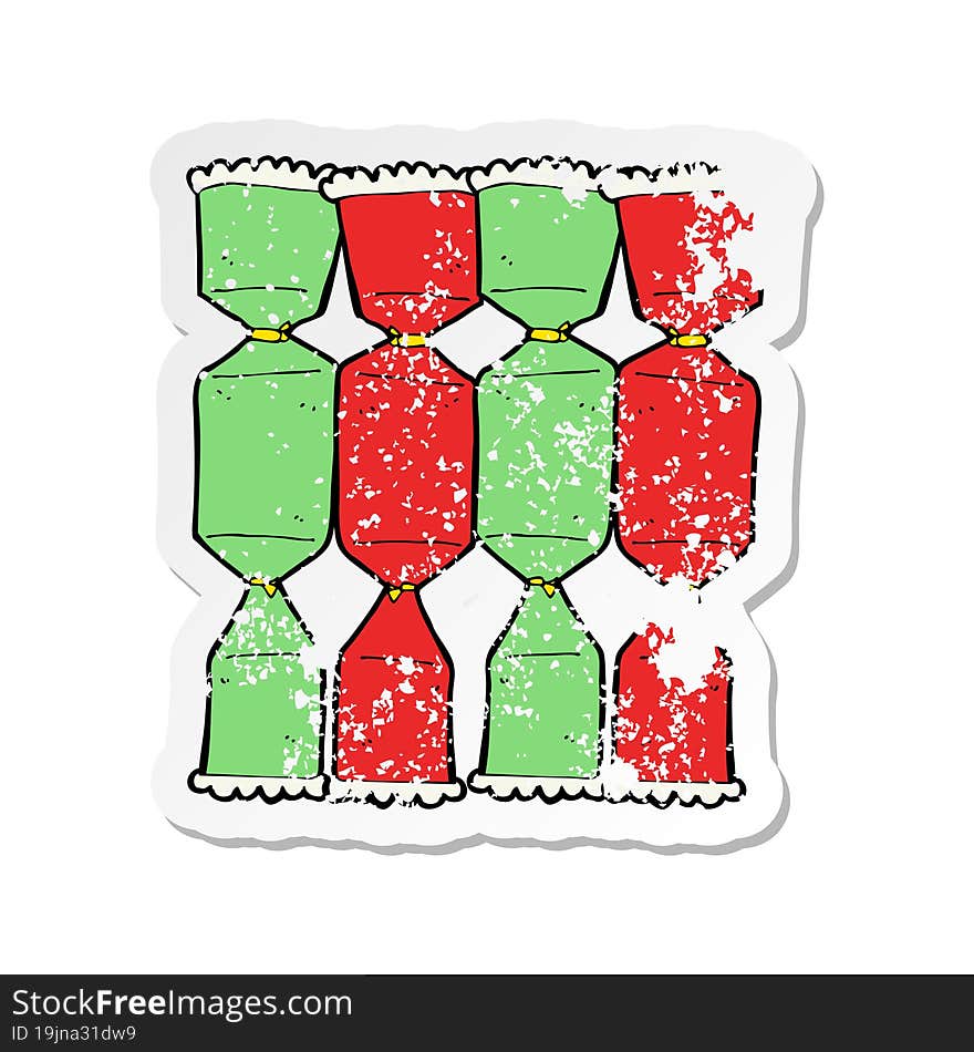 retro distressed sticker of a cartoon christmas cracker