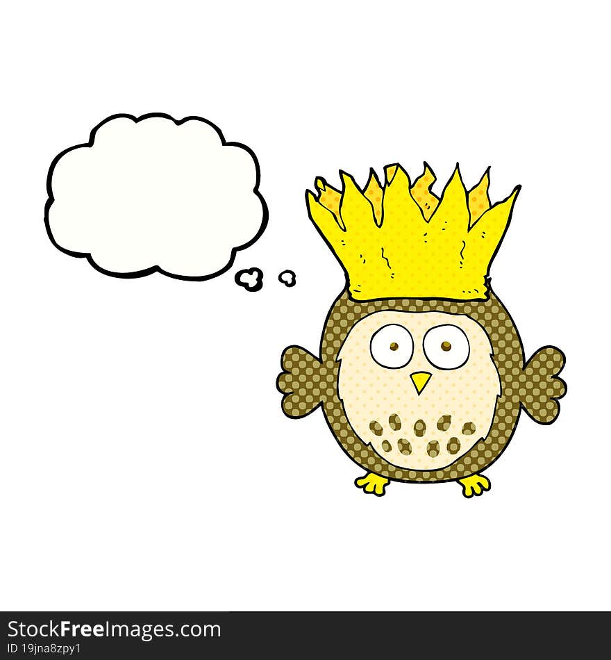 Thought Bubble Cartoon Owl Wearing Paper Crown Christmas Hat