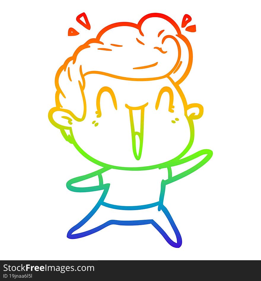 rainbow gradient line drawing of a cartoon excited man