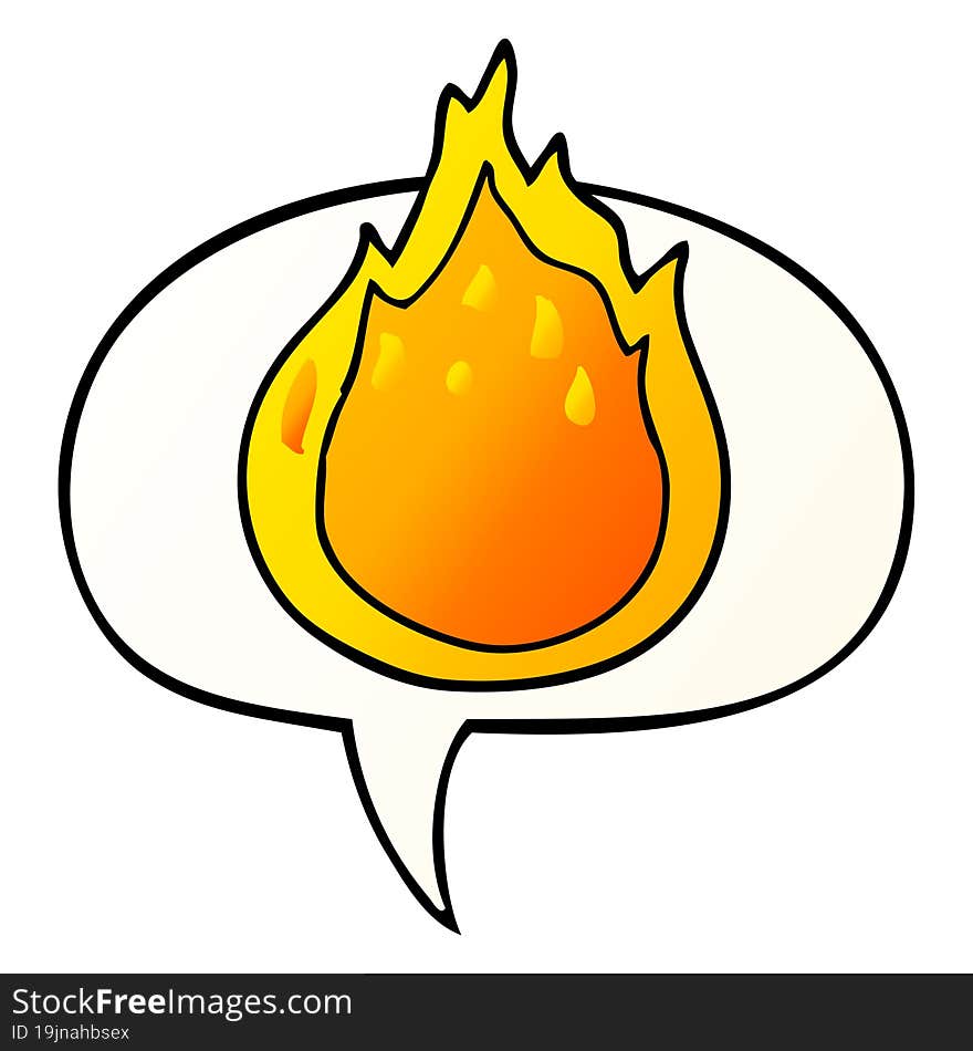 cartoon fire and speech bubble in smooth gradient style