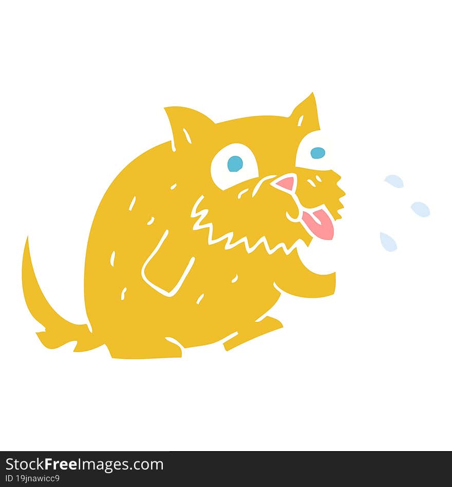 flat color illustration of a cartoon cat blowing raspberry