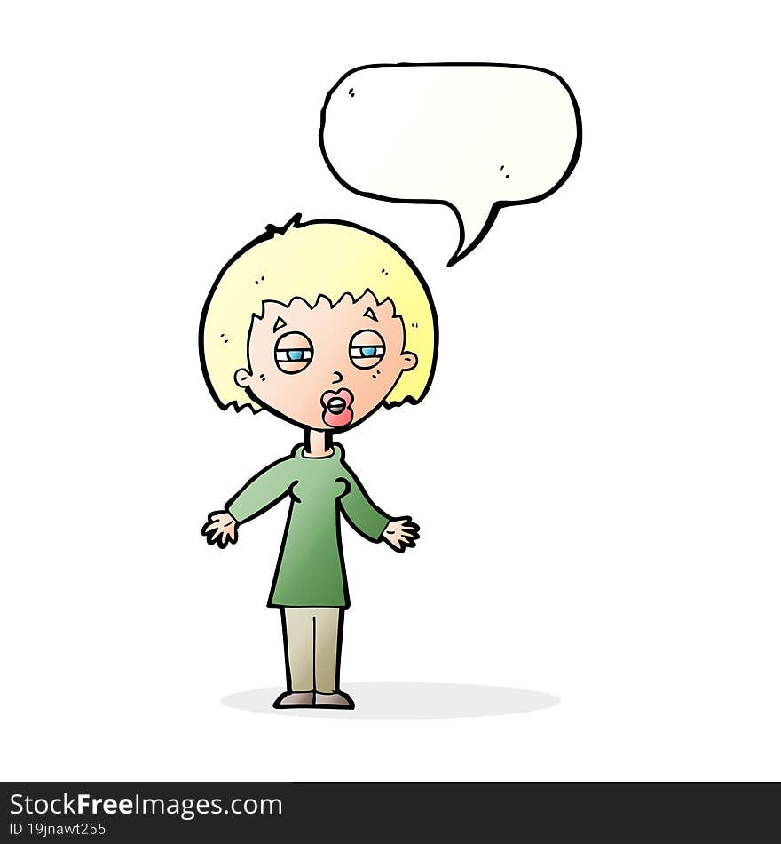 cartoon tired woman with speech bubble