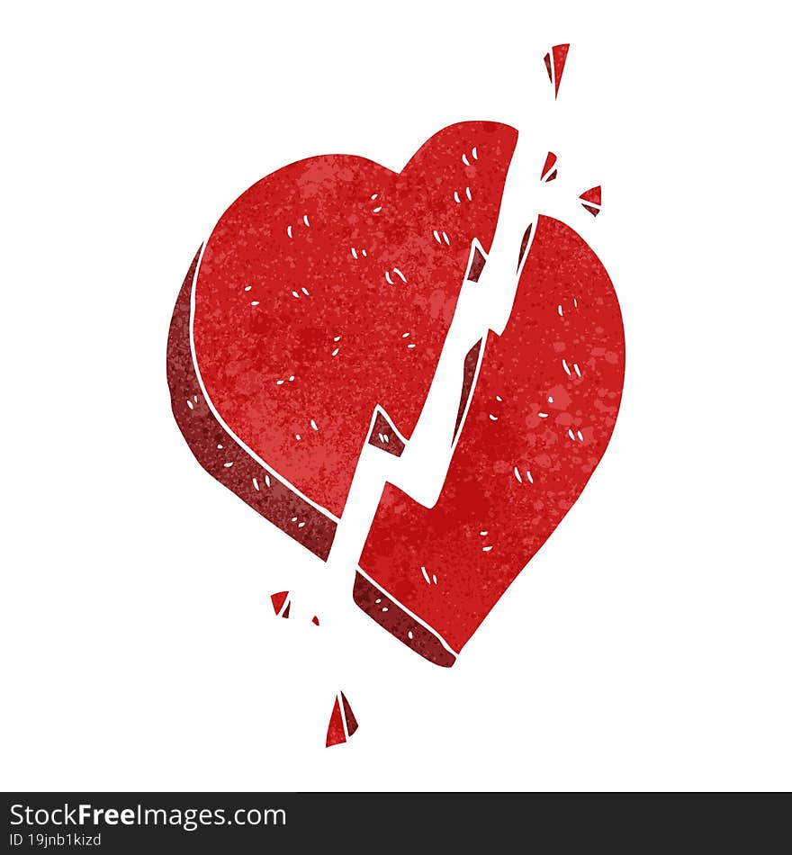 freehand retro cartoon broken heart symbol