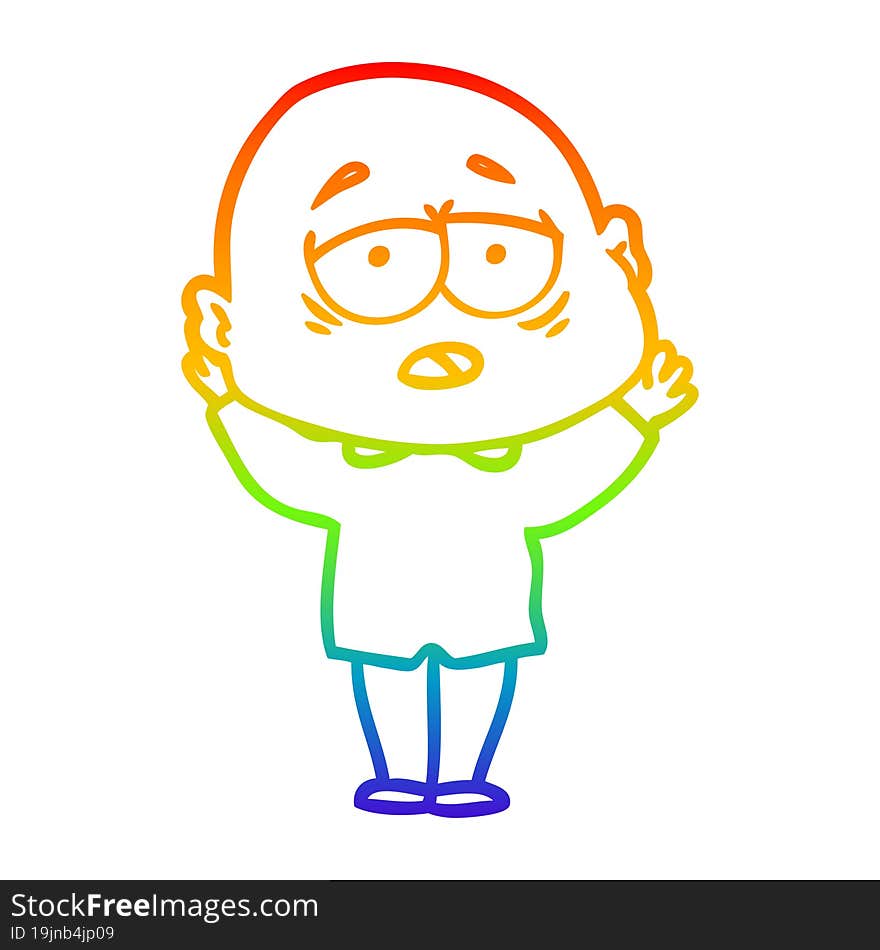 rainbow gradient line drawing cartoon tired bald man