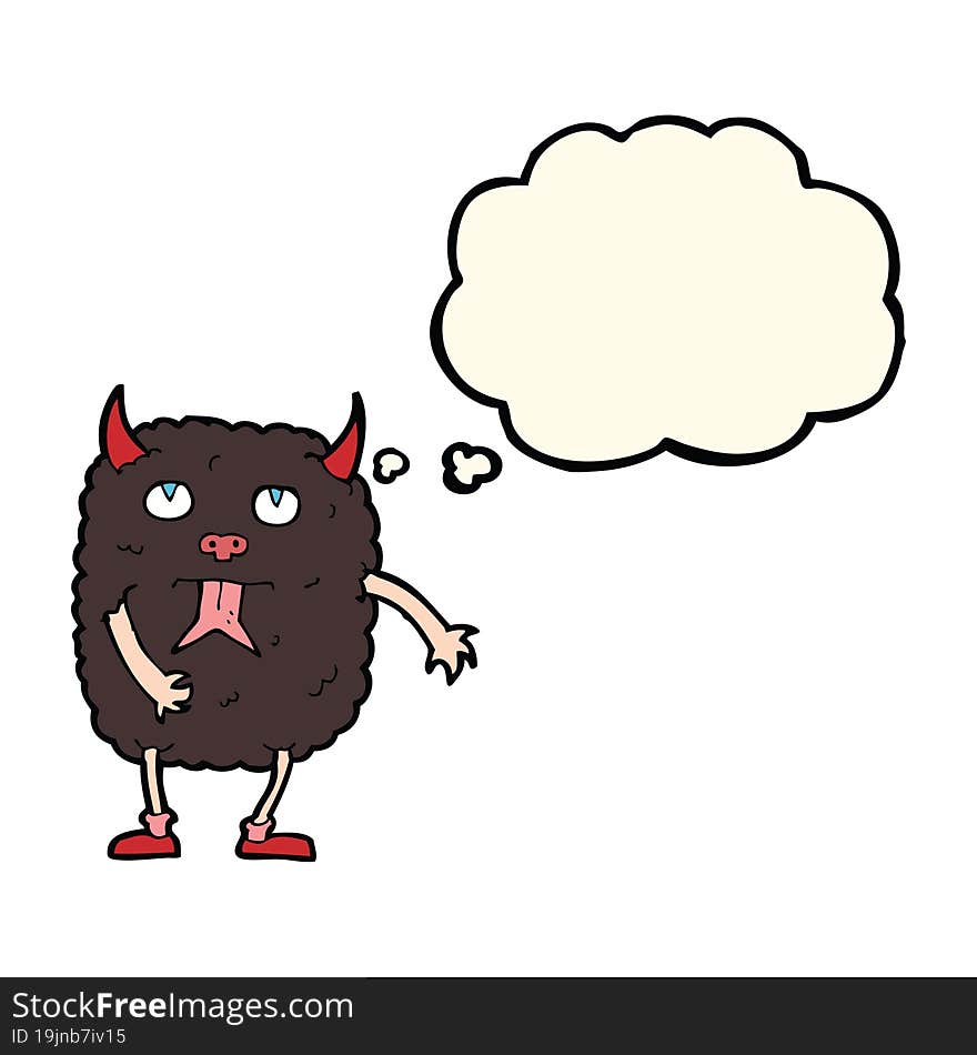 funny cartoon monster with thought bubble