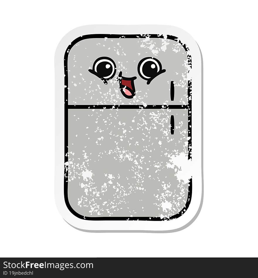 Distressed Sticker Of A Cute Cartoon Fridge Freezer