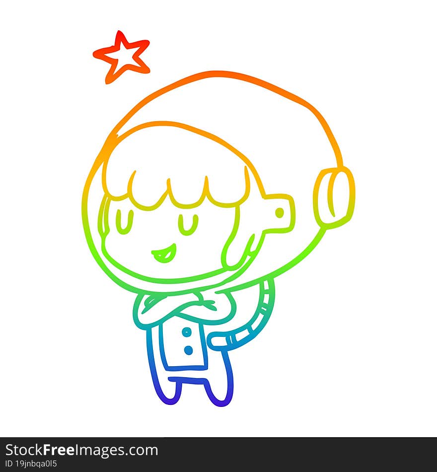 rainbow gradient line drawing female future astronaut in space suit